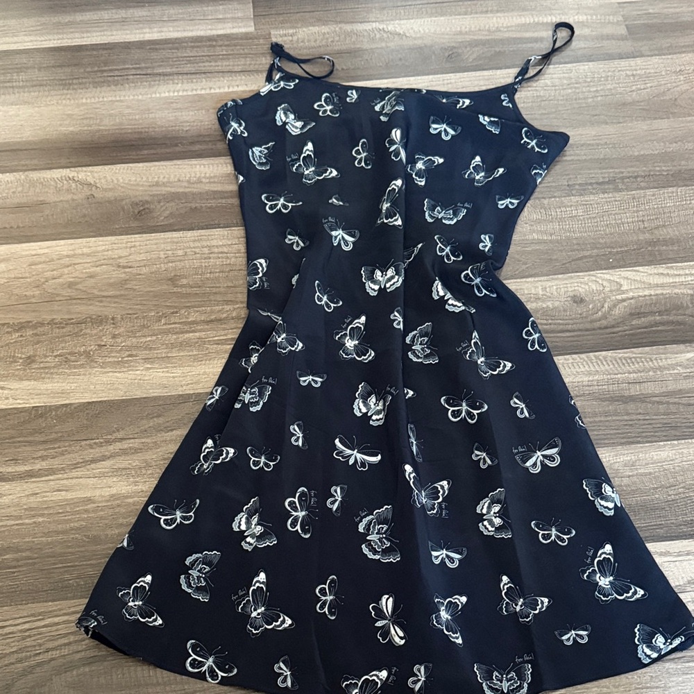 Realisation Par Black Dress with White Butterfly Print